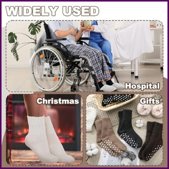 6 Pairs Thermal Slipper Socks with Grips, Thick Warm Anti-Slip, One Size - Picture 7 of 8